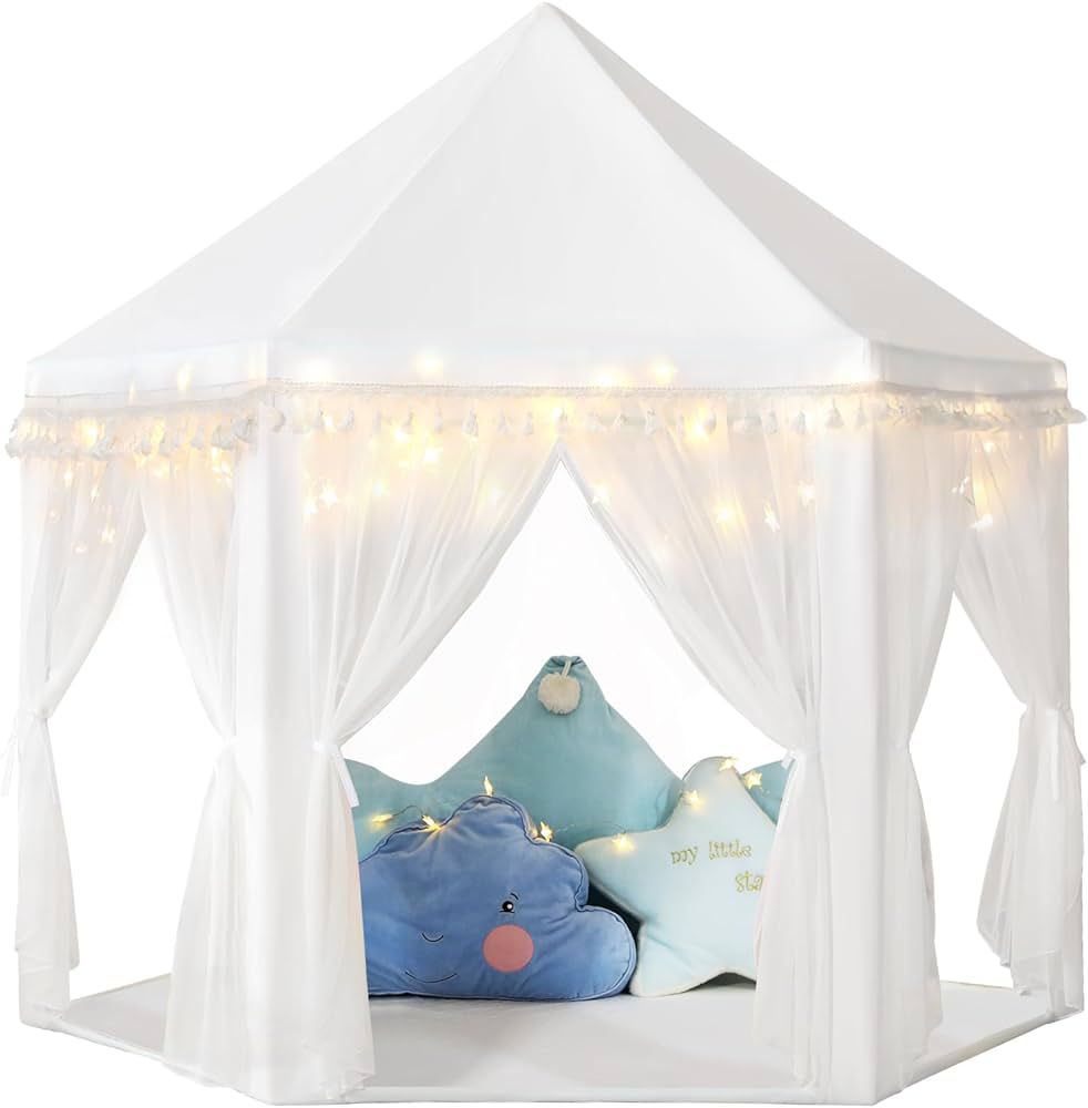 Monobeach White Princess Tent Girls Tassel Decor Large Playhouse Kids Castle Play Tent with Star ... | Amazon (US)