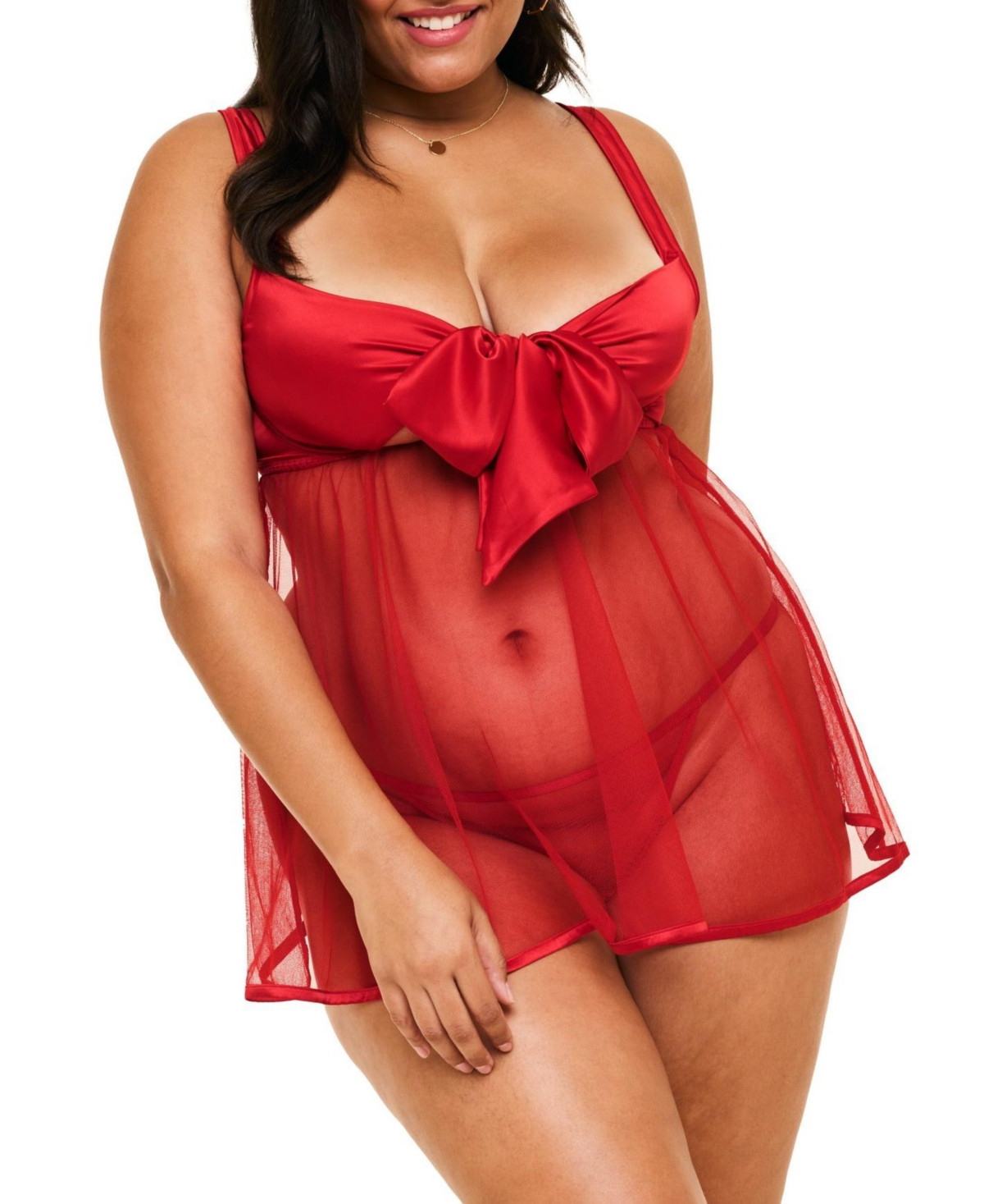 Adore Me Plus Size Bessima Babydoll & G-String Set Lingerie - Dark red | Macy's