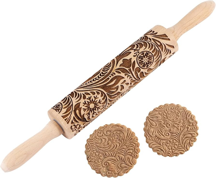 Embossed Wooden Rolling Pin for Baking,Evermarket Deep Engraved Embossing Rolling Pin with Christ... | Amazon (US)