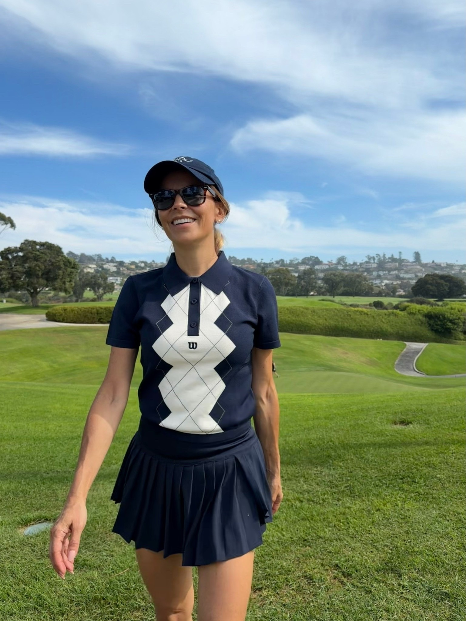 Argyle Top runs small - I took a Medium

Size Small in the jacket and skirt and shorts in an XS

Ready for the PRO AM • I’m ready. I learned how to swing a club while in college. I took lessons at Riviera and LACC on the weekends with friends, and once a week I would drive to a range and hit balls with clubs (that were dumped and old)  i kept them in my trunk. 

 Then I got on the course and found the whole thing way to long and boring - I didn’t want to spend 3 hours a weekend that way in 20’s and I didn’t have the time for 3 hours a weekend in my 30’s or 40’s. Well guess what? Maybe the time is now. 

Comment GOLF for outfit and size details. Which are important.