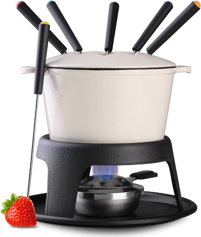Artestia Cast Iron Fondue Pot Set for Meat, Chocolate & Cheese Fondue Pot Set with 6 Fondue Forks... | Amazon (US)