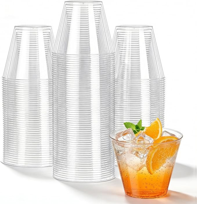 N9R 100PCS 9 oz Clear Plastic Cups for Cold Beverages, Disposable Plastic Cups Tumblers, Heavy Du... | Amazon (US)