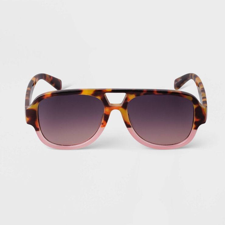 Women's Round Two-Tone Plastic Aviator Sunglasses - A New Day™ Pink | Target