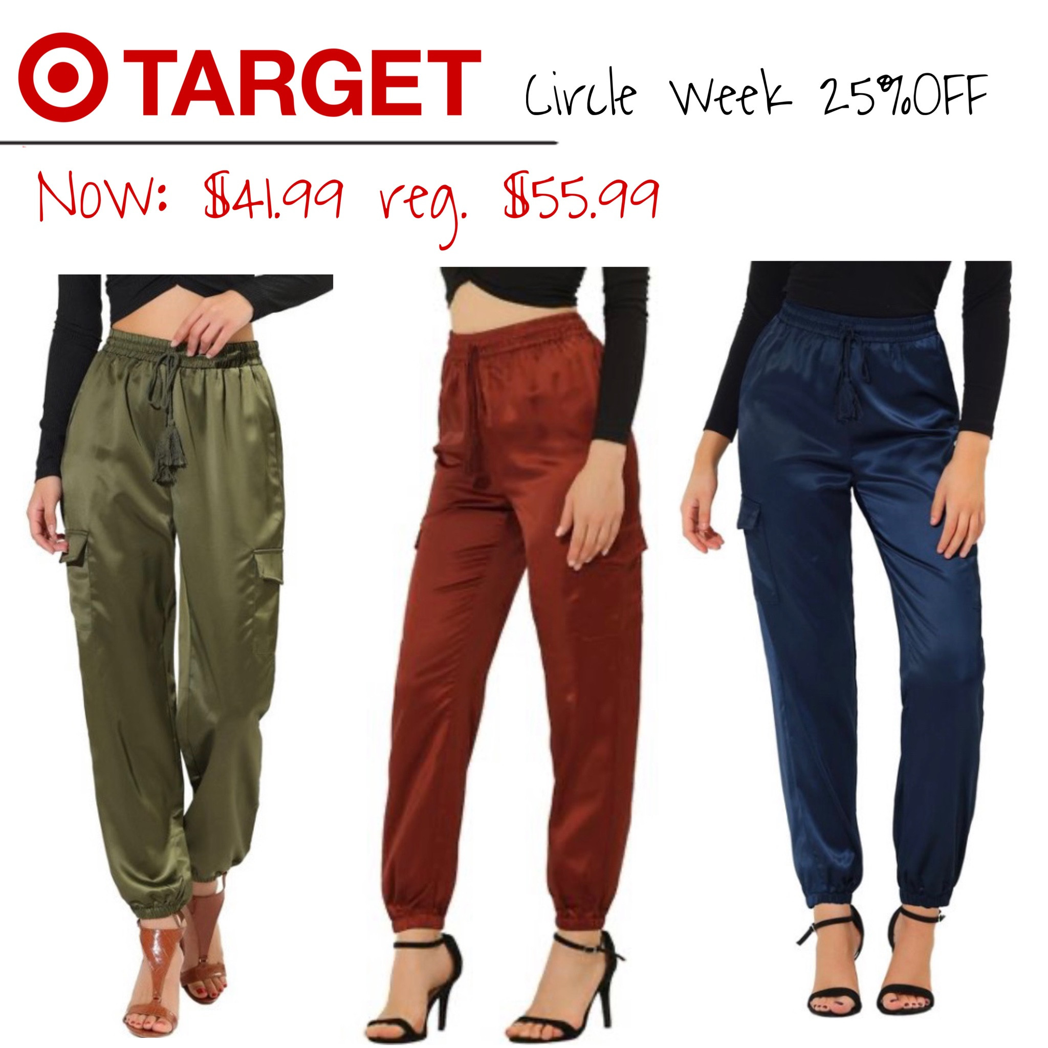 Target Circle week! Save 25% OFF on these silky satin cargo pants they have many more colors available!❤️

#LTKHoliday #LTKSeasonal #LTKsalealert