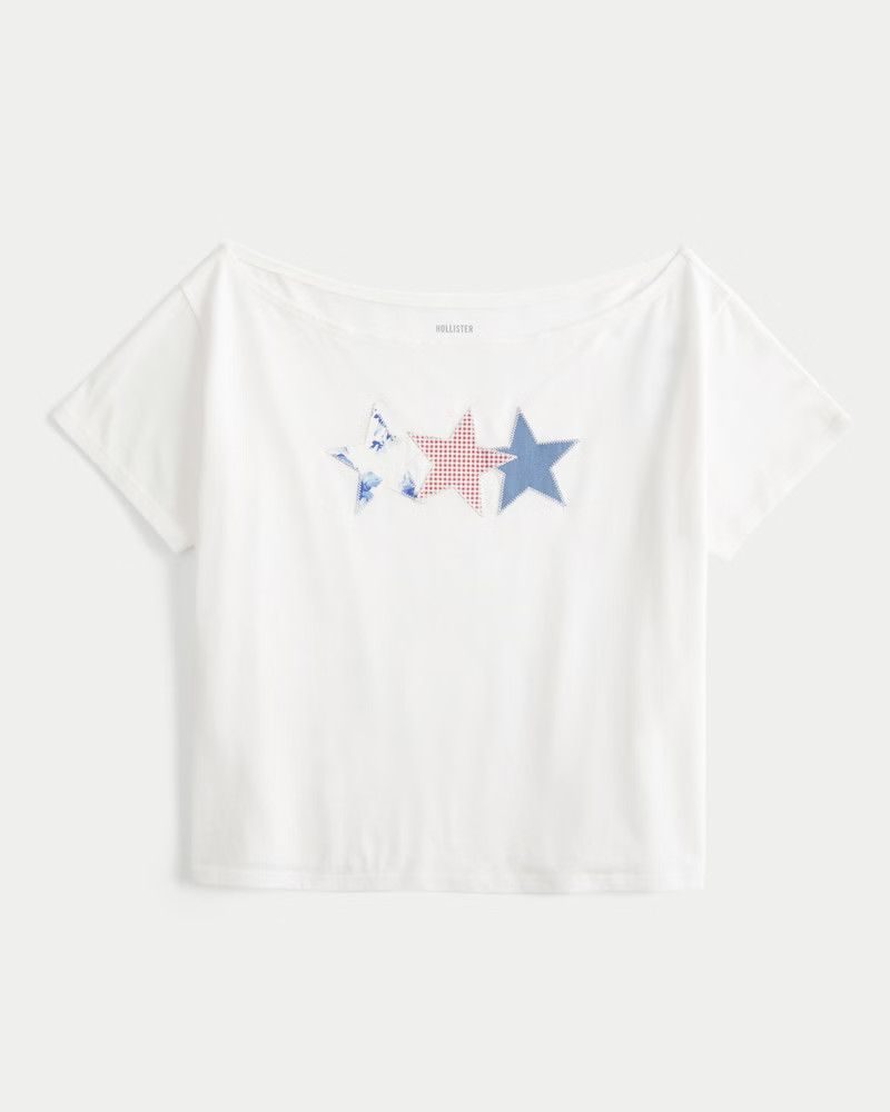 Women's Easy Off-the-Shoulder Star Graphic Tee from Hollister | Hollister (US)
