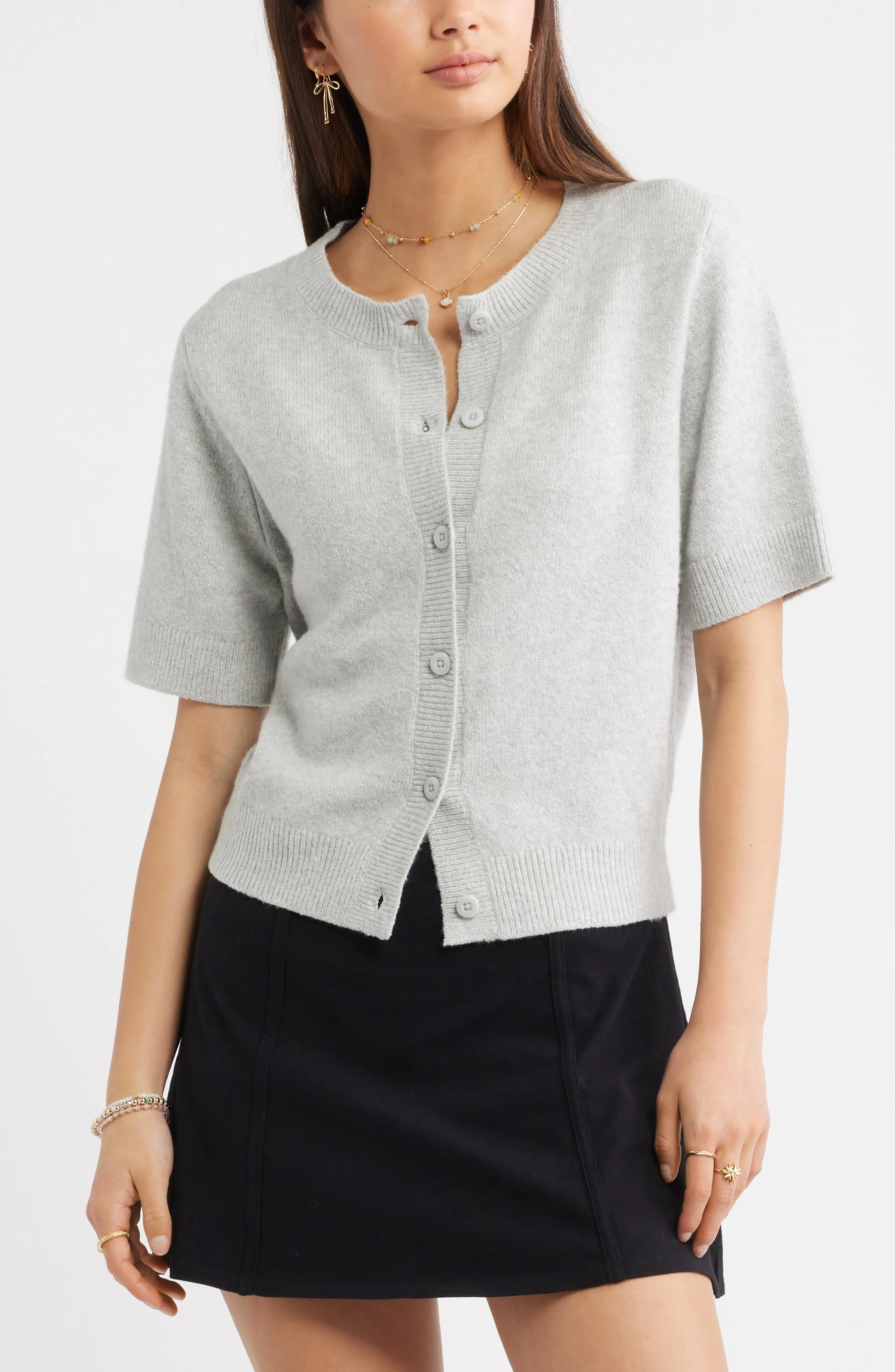 BP. Short Sleeve Cardigan in Burgundy Tannin Stripe at Nordstrom, Size Small | Nordstrom
