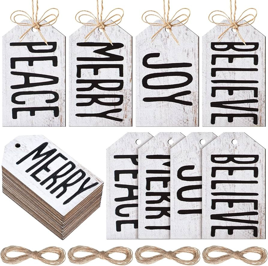 60 Pcs Wooden Tag Labels Christmas Wishes Tree Ornament Plaid Printed Ornament Buffalo Merry Peac... | Amazon (US)