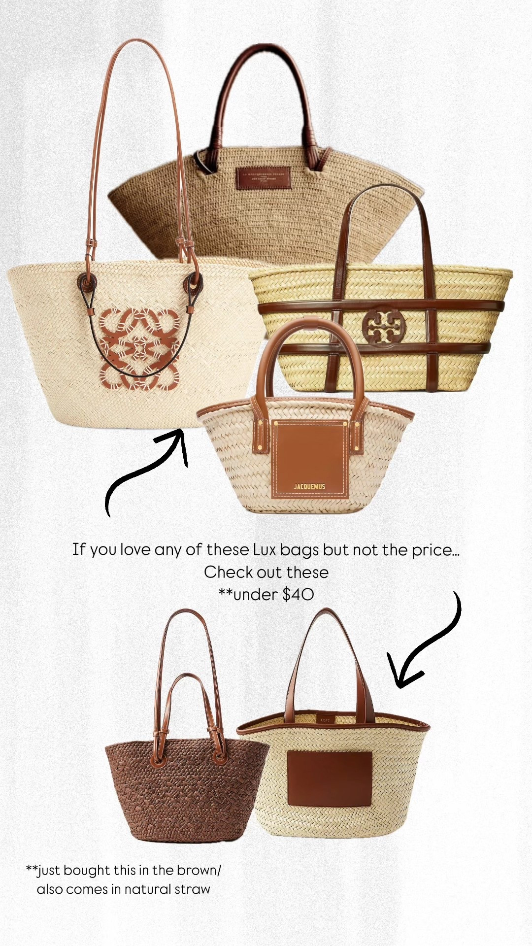 Luxury straw bags and affordable look alikes, straw bags, raffia bags, look alike bags, looks like lux, affordable summer bag, summer outfits, vacation outfits, vacation bag, summer nag  

#LTKFindsUnder50 #LTKItBag #LTKTravel