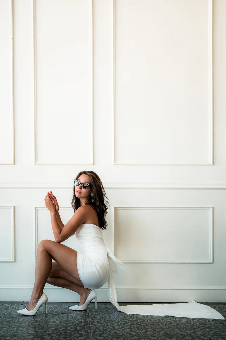 Blakely Bow Back Mini Dress with Train | Confête