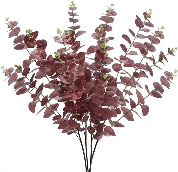 HUAESIN Artificial Red Eucalyptus Stems Fake Eucalyptus Silver Dollar Leaves Brush with Long Stem... | Amazon (US)