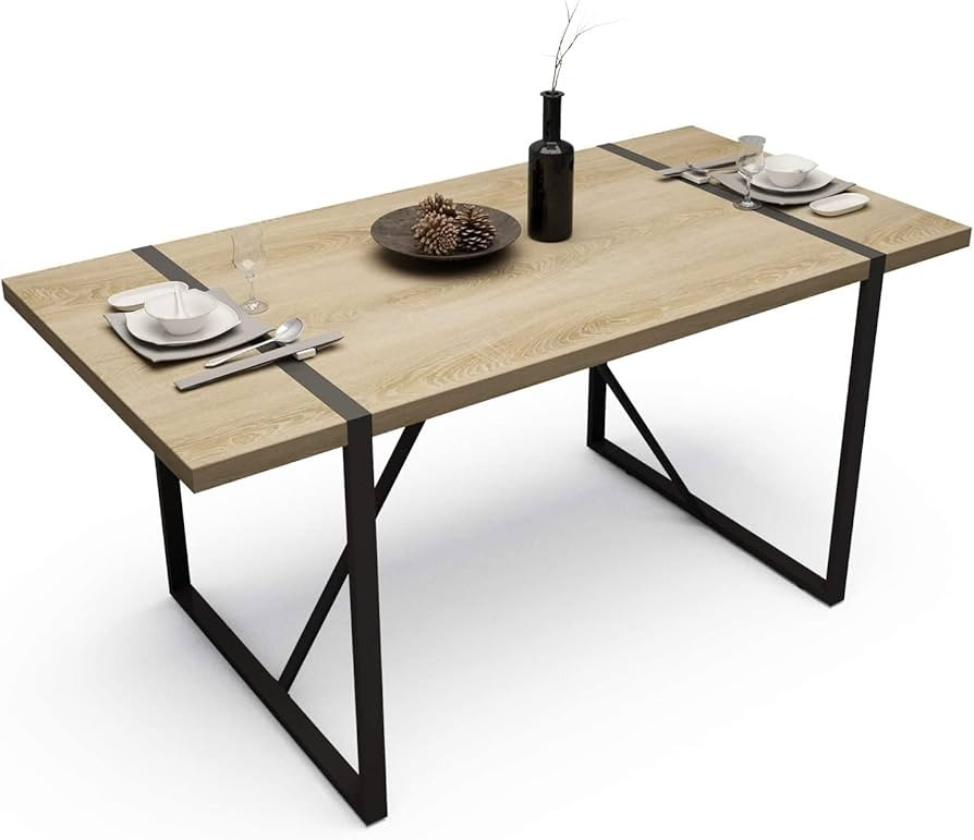 TABU 63 Inch Rectangular Kitchen Table, Industrial Style Dining Table with Wood Tabletop and Meta... | Amazon (US)