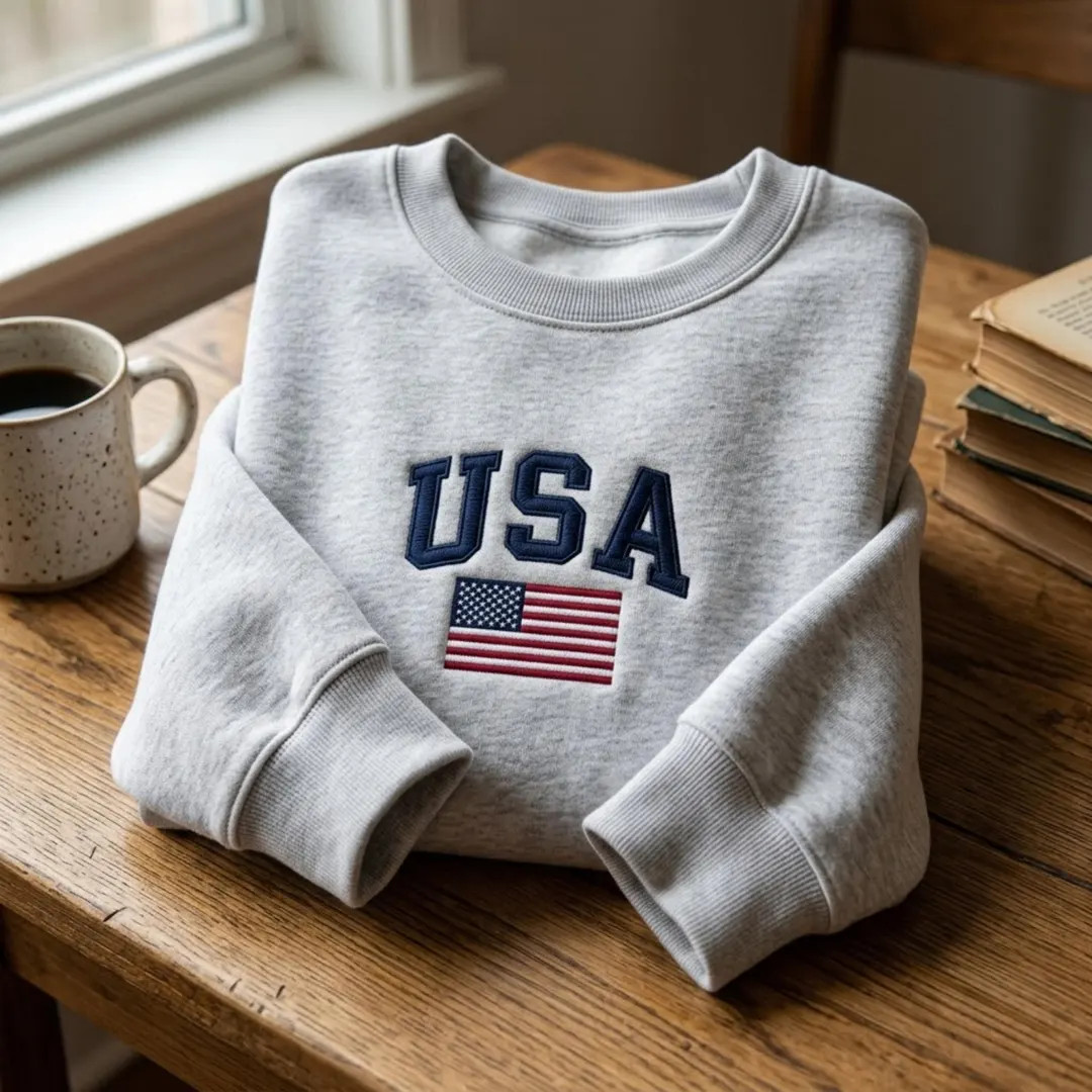 Embroidered USA Flag Sweatshirt – Comfortable Cotton Blend Crewneck - Etsy | Etsy (Global)