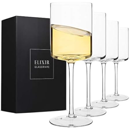 Square Wine Glasses, RAVNDOX WG3 Square White or Red Wine Glasses Set of 4, 11 Ounce Hand Blown Edge | Amazon (US)