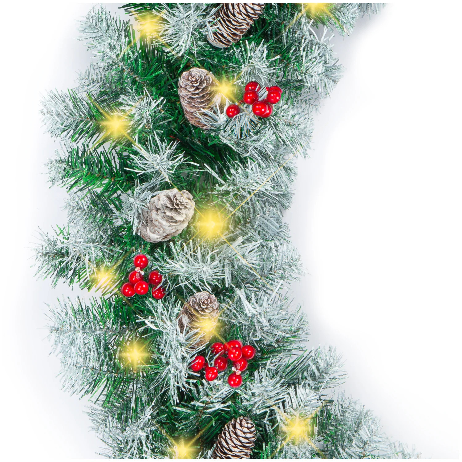 Pre-Lit Pre-Decorated Garland w/ PVC Branch Tips, 50 Lights - 9ft | Best Choice Products 