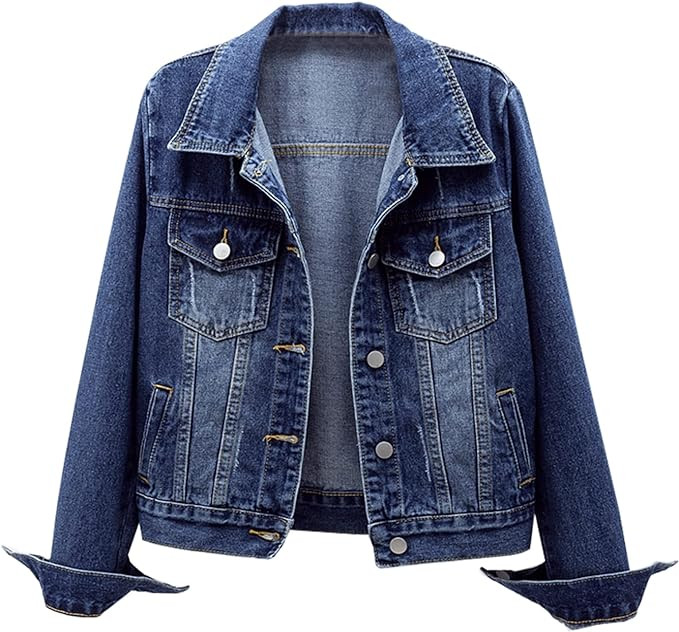 Ladyful Women's Bride Casual Jean Jacket Distressed Ripped Denim Jacket Coat with Pockets | Amazon (US)