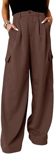 Dokotoo Womens High Waisted Wide Leg Cargo Pants Baggy Casual Work Pants with 4 Pockets | Amazon (US)