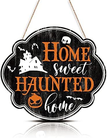 FWIEXA Halloween Decorations Funny Home Sweet Haunted Home Wood Sign Plaque (12.1"x 10.8"), Happy Ha | Amazon (US)