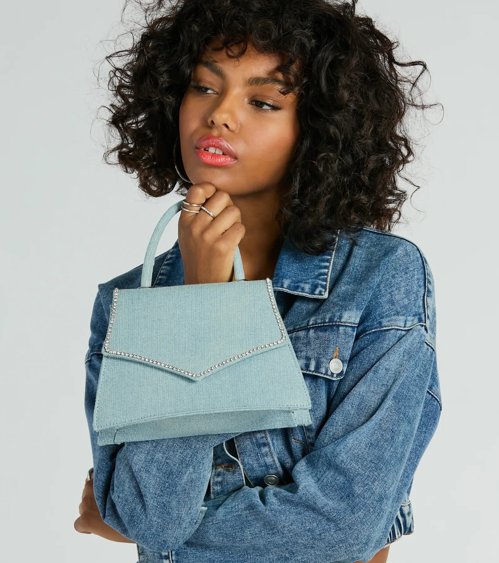 Radiant Rhinestone Trim Denim Mini Bag | Windsor Stores
