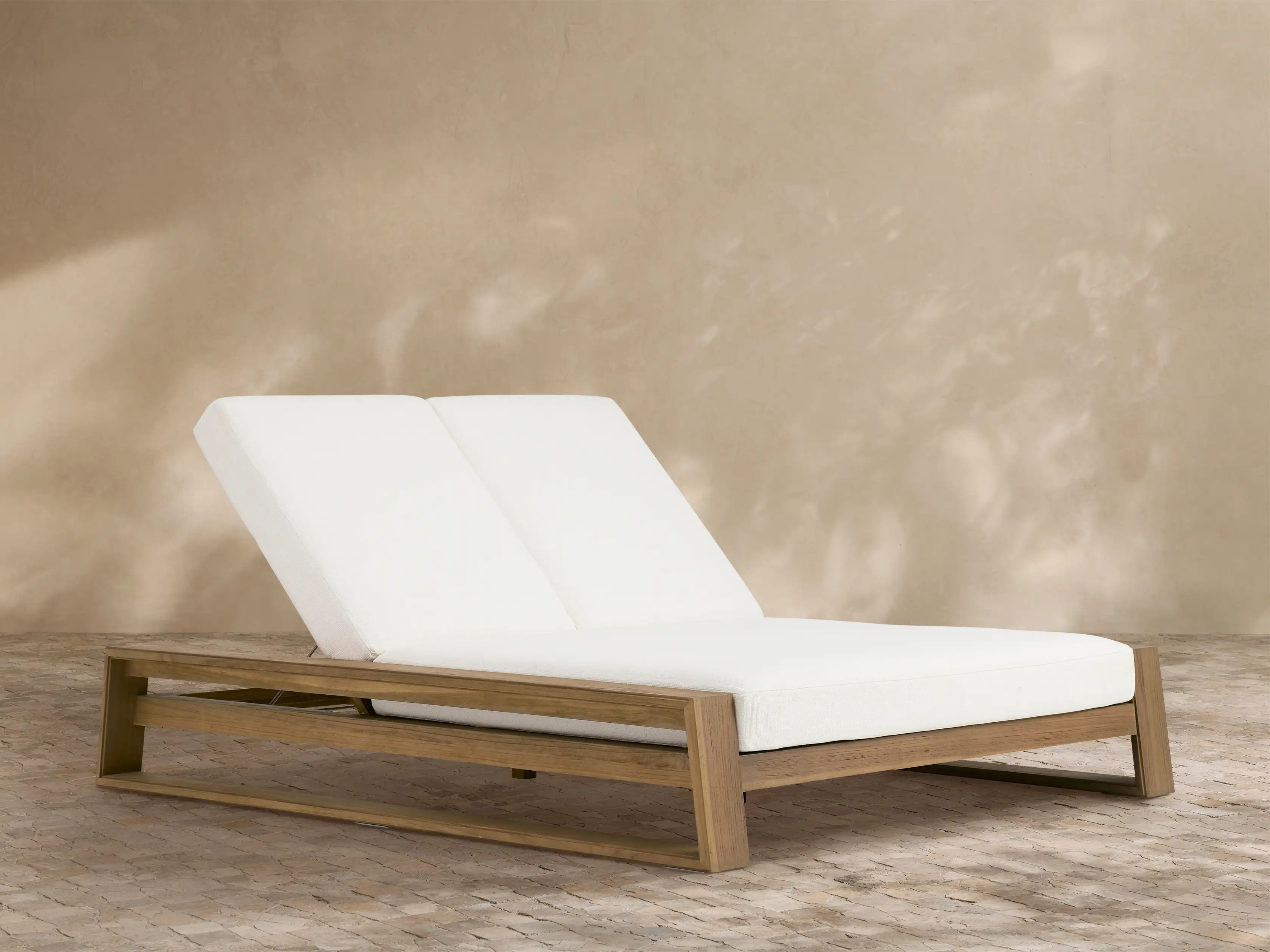 Canyon Outdoor Teak Double Chaise | Arhaus