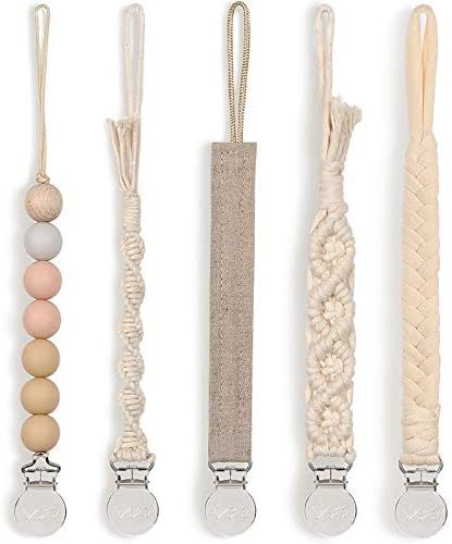 Modern Pacifier Clip for Boy and Girl 5 Pack Metal Braided Rope Common for Pacifier Shower Set | Amazon (US)