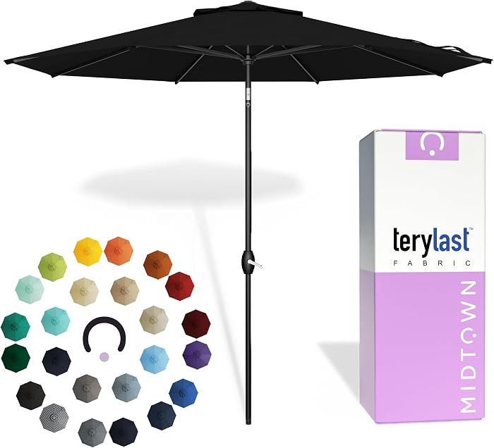Midtown Umbrellas - 10-Year-No-Fade 9 Ft Patio Umbrella with Terylast Fabric, Auto-Tilt Aluminum ... | Amazon (US)