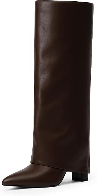 Modatope Knee High Boots Women Fold Over Knee High Boots Chunky High Heels Long Boots Zipper Poin... | Amazon (US)