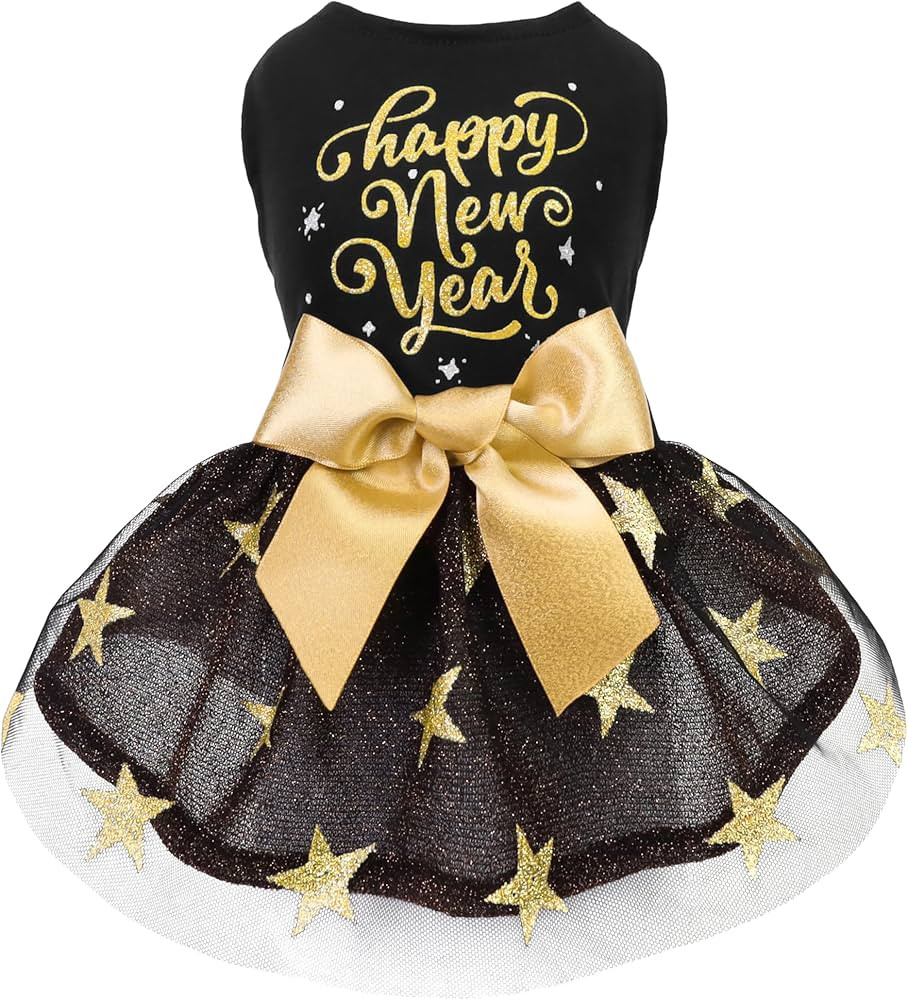 Fitwarm Happy New Year Dog Dress, Sparkly Dog Clothes for Small Dogs Girl, Holiday Pet Tutu Dress... | Amazon (US)
