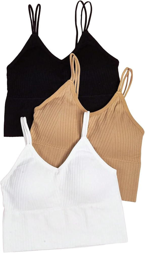 SHENHE Women's 3 Piece V Neck Padded Camisole with Built in Bra Basic Crop Cami Tanks | Amazon (US)