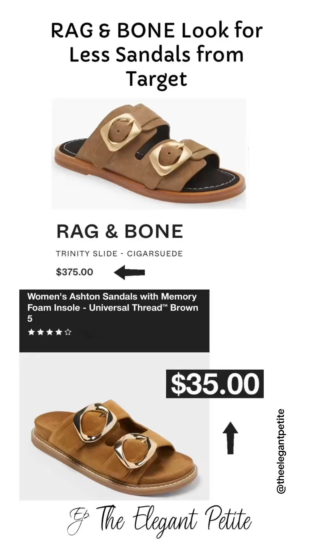 For now can find all of my Amazon Product links in the comments on my Tik Tok post. @theelegantpetite
Rag & Bone Look for Less sandals from Target
Follow me for more outfit inspiration. Affordable fashion items with a touch of luxury. 
#elegantstyle #luxuryfashion
#designerinspired
#styleinspo #rag&bonelookforless


#LTKPetite #LTKootd