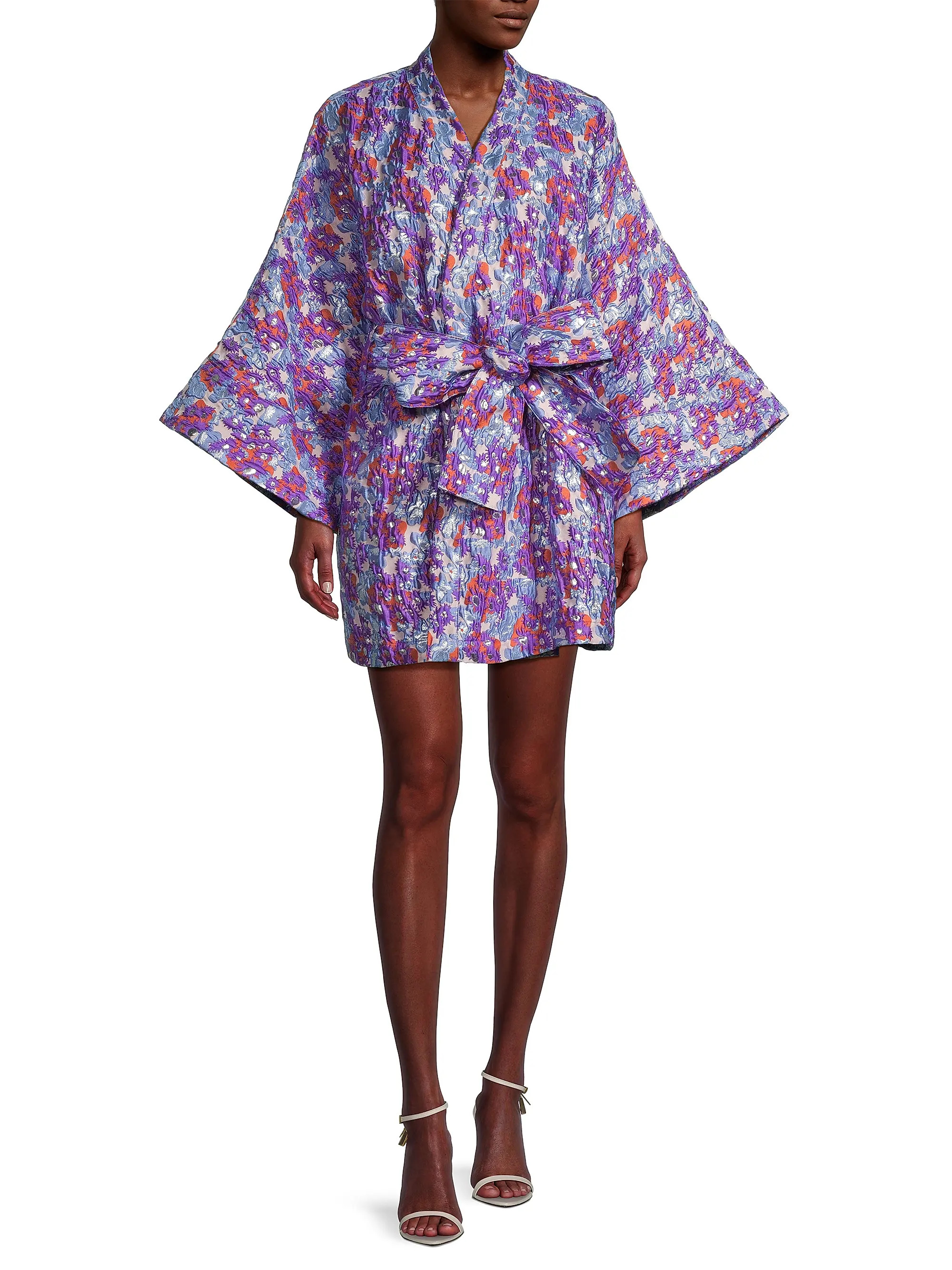 Shop La Vie Style House Brocade Floral Wrap Minidress | Saks Fifth Avenue | Saks Fifth Avenue