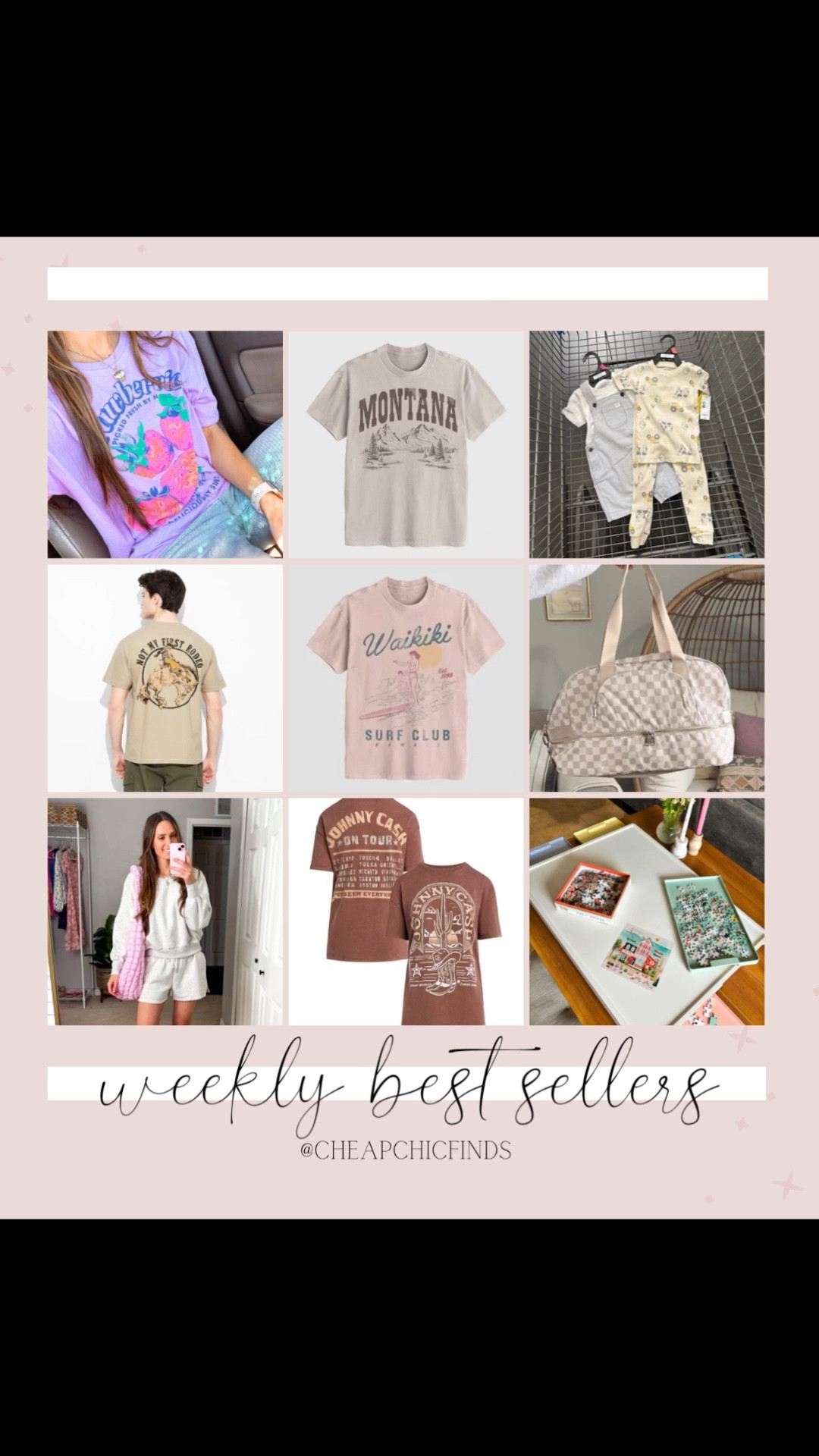 Last weeks best sellers! Target graphic tees. Walmart baby boy clothes. Walmart checker print bag. Puzzle board


#walmartbestsellers #targetbestsellers 

#LTKWatchNow #LTKBaby #LTKFindsUnder50