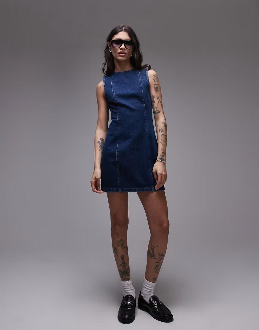 Topshop denim mini shift dress in mid blue | ASOS (Global)