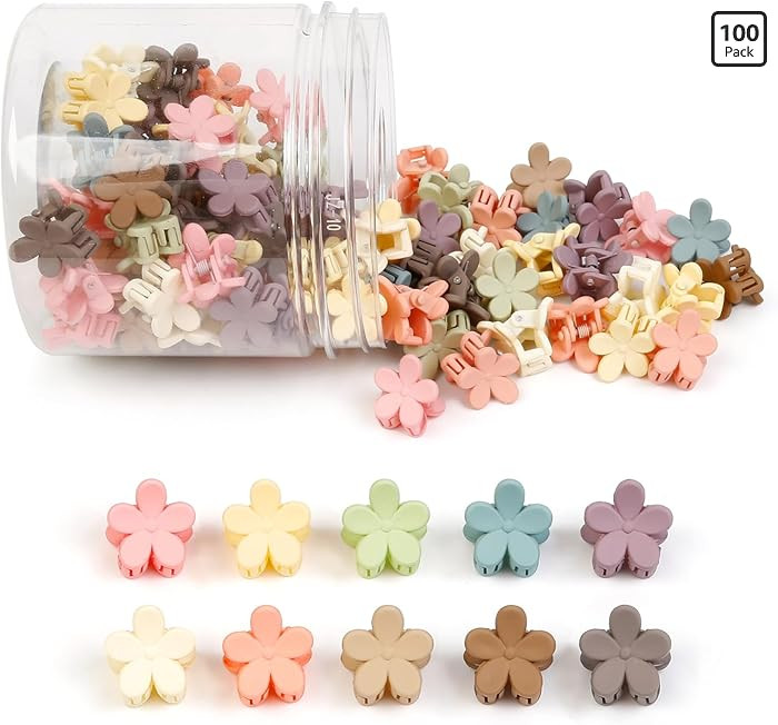 100Pcs Colorful Mini Flower Hair Clips, TEBIEKOY Small Hair Clips Mini Claw Clips Cute Jaw Clips ... | Amazon (US)