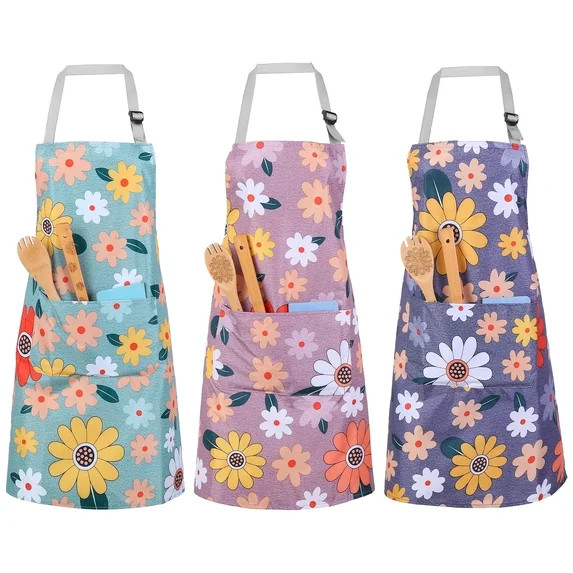 Topekada 3-Pack Delicate Floral Design Aprons, Waterproof Kitchen Aprons, Kitchen Cooking Aprons ... | Walmart (US)