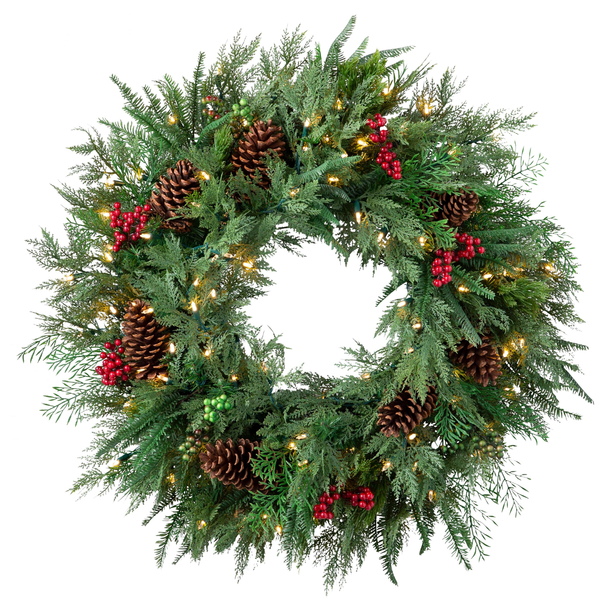Balsam Hill Outdoor Winter Evergreen Christmas Wreath - Timeless Cheer Front Door Wreath with Ced... | Amazon (US)