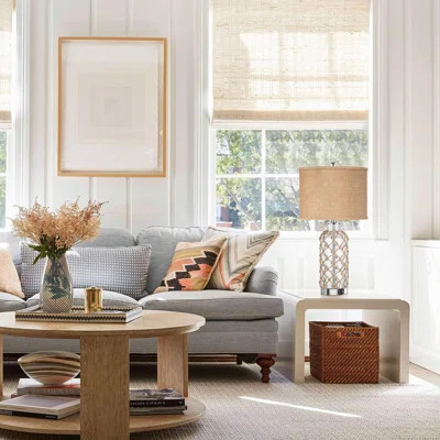 Modern Coastal Table Lamp, Clear Glass Bottle Vase With Rope Netting And Burlap Drum Shade, 3-Way Dimmable Touch Control, 2 USB Charging Ports, 2 Free | Wayfair North America