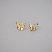 Gold Butterfly Stud Earrings, Silver Minimalist Tiny 925 Dainty Earrings | Etsy (US)