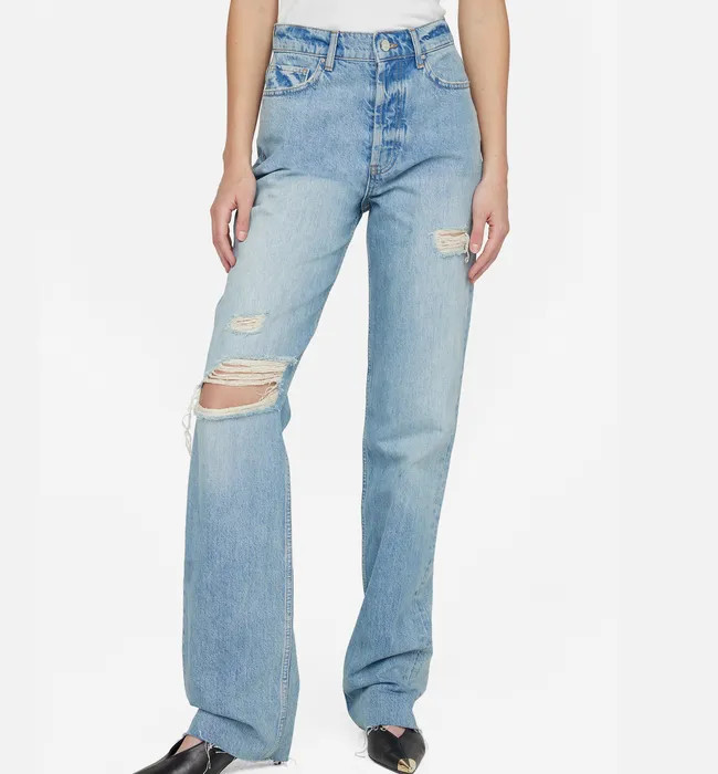 Anine Bing Olsen Distressed Organic Denim Straight-Leg Jeans | Coggles (Global)