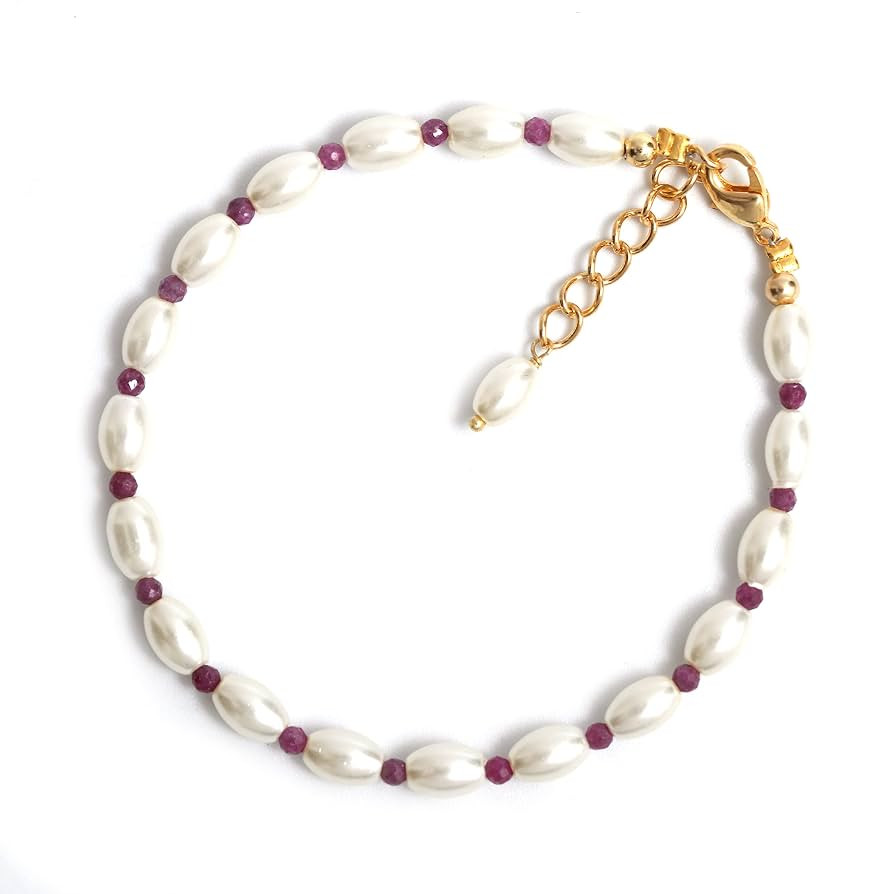 Gempires Natural Ruby Beads With Pearl Beads Bracelet, Faceted Beads, July Birthstone, Gift for H... | Amazon (US)