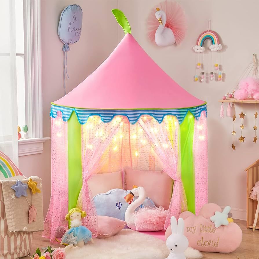 Tiny Land Princess-Tent with Star Lights & Carry Case, Pop Up Play-Tent, Princess Castle Indoor P... | Amazon (US)