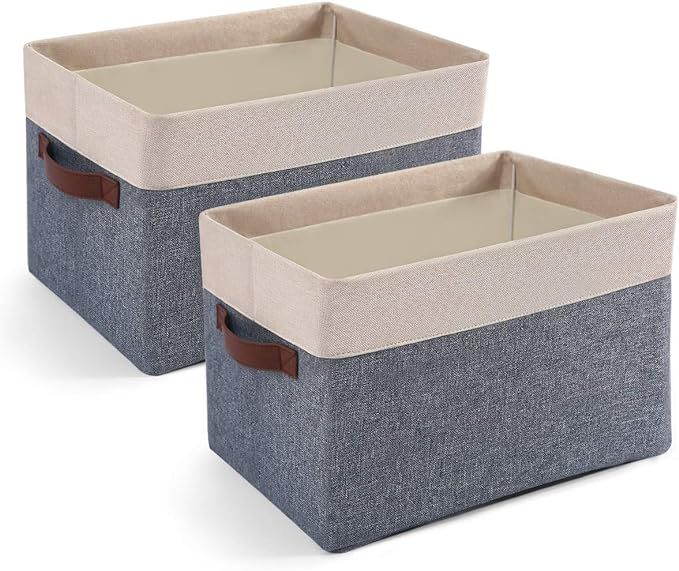 2 Pack Baskets for Organizing - Linen Fabric Storage Basket Collapsible Storage Bins with Steel F... | Amazon (US)