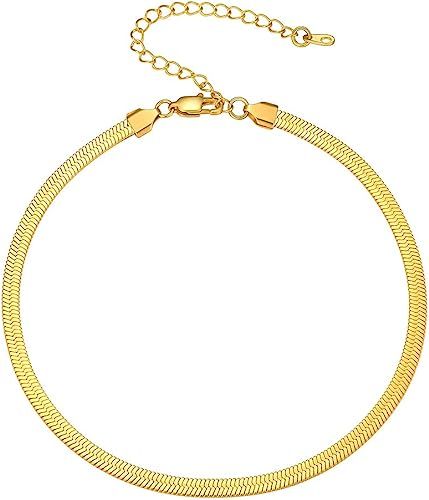PROSTEEL Snake Chain Women Men Choker Necklaces, Black/18K Gold Plated Stainless Steel Herringbon... | Amazon (US)