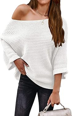 KIRUNDO Women's Off Shoulder Sweaters Batwing 3/4 Sleeves Casual Loose Fit Solid Pullovers Knit J... | Amazon (US)