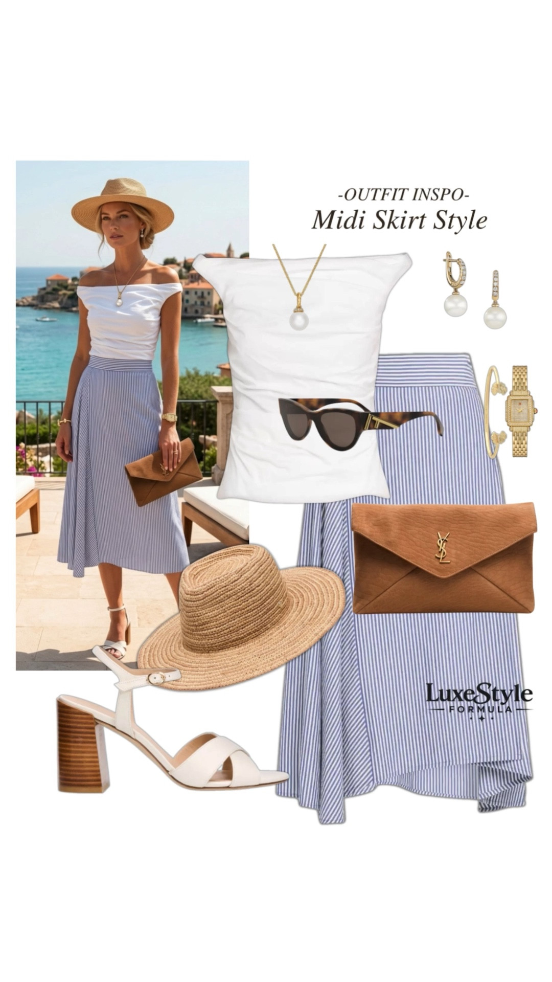  A coastal summer wardrobe never goes out of style ✨

A crisp off-shoulder top, a flowing striped midi skirt, timeless pearl jewelry, and natural accessories create a look that feels effortlessly refined. Soft neutrals, classic silhouettes, and thoughtful details never compete for attention—they simply stand out.

Whether you’re strolling through a coastal town, enjoying a summer brunch, or packing for a European getaway, this is the kind of outfit that remains stylish season after season.

Save this look for your next summer escape☀️🤍

midi skirt style, elegant summer outfit, old money fashion aesthetic, coastal chic style, european summer outfit, classy vacation look, timeless feminine style, sophisticated summer fashion, effortless elegance outfit, luxury wardrobe inspiration, striped midi skirt outfit, chic resort wear, neutral luxury fashion, elevated everyday style, feminine summer dressing, classy outfit inspiration, coastal luxury aesthetic, summer capsule wardrobe, refined fashion style, elegant holiday outfit

#LTKgrwm #LTKSeasonal #LTKTravel
