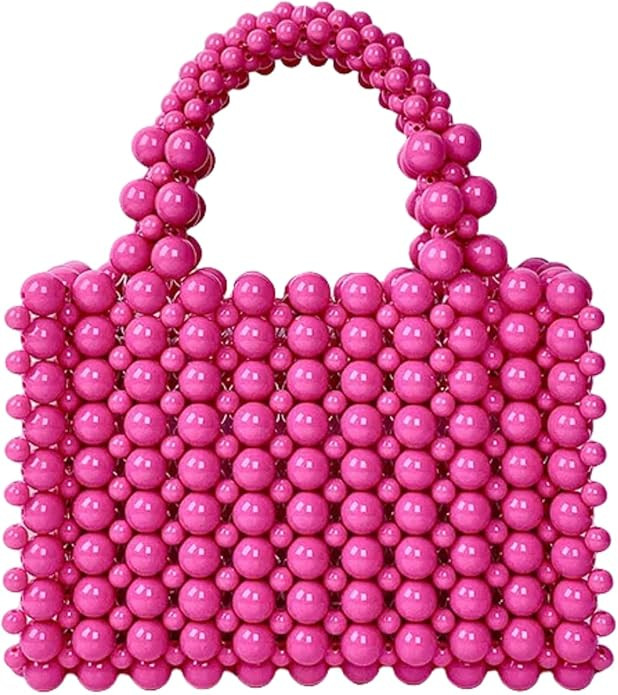 Pearl Bag, Acrylic Beaded Handmade Women’s Bag, Pearl Clutch Purse Handheld Small Square Handba... | Amazon (US)