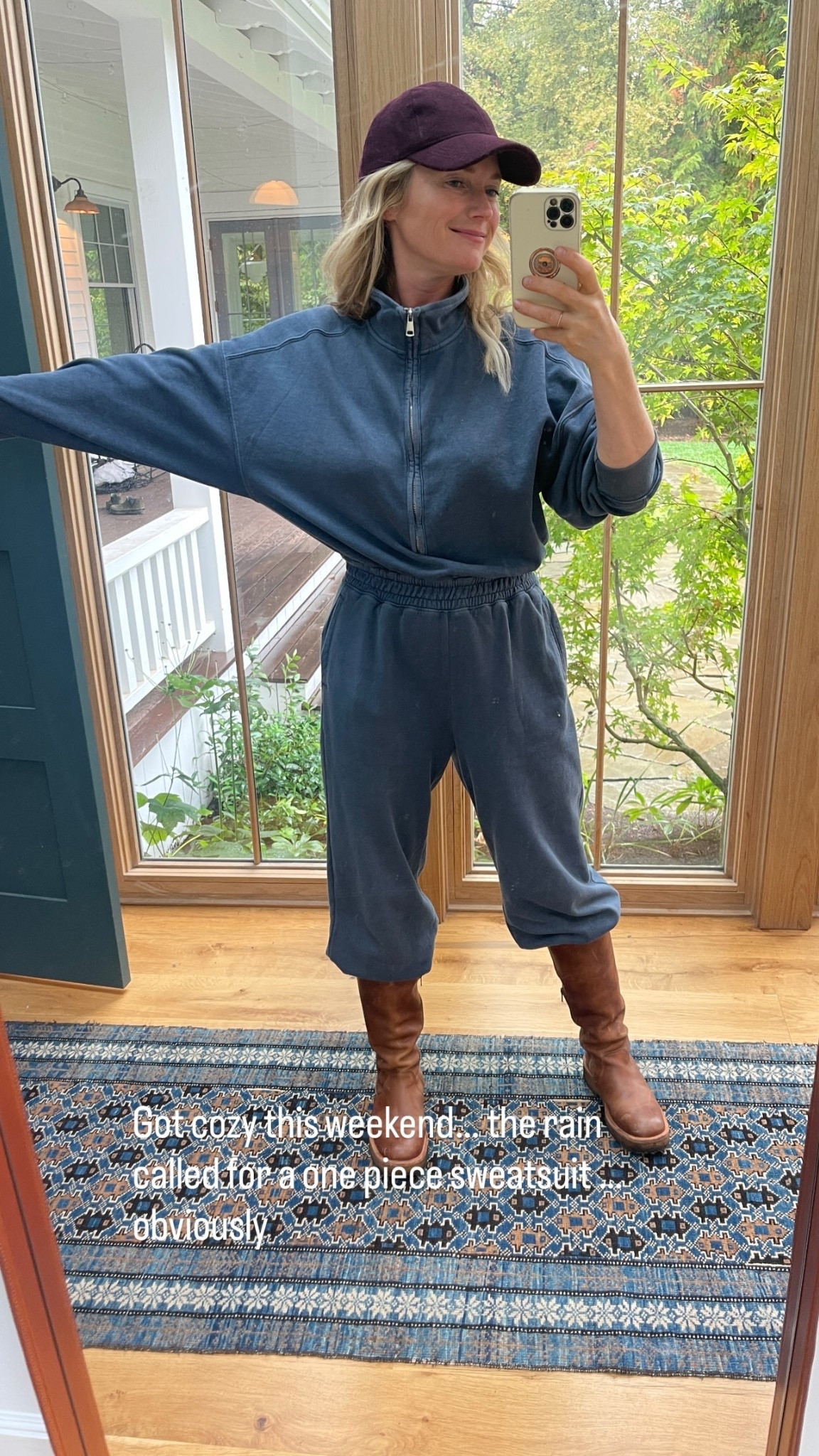 Got cozy this weekend… the rain called for a one piece sweatsuit … obviously