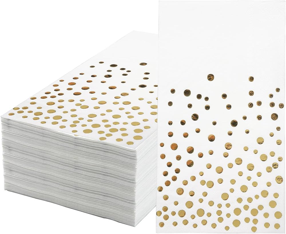 Pack of 120 Gold Foil Guest Napkins White and Golden Polka Dots Disposable Hand Towels Metallic D... | Amazon (US)