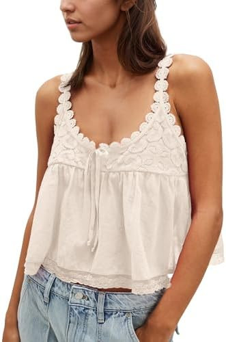 Gacaky Womens Summer Boho Lace Tank Top Casual Beach Vacation Y2k Tops Fashion Crop Tops Clothes ... | Amazon (US)