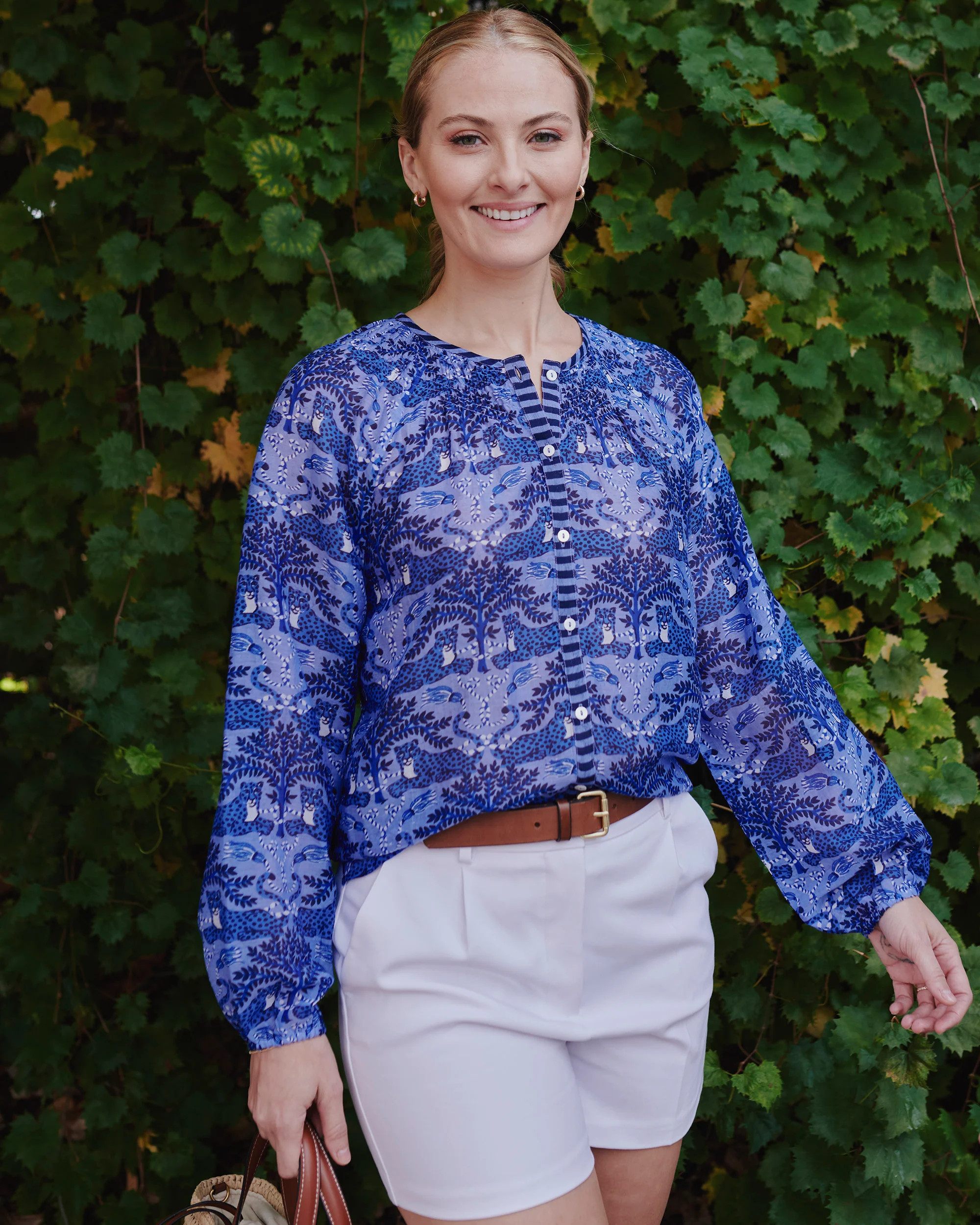 Charming Cheetahs - Step Ashore Blouse - Blue Hibiscus | Printfresh