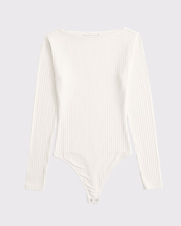 Long-Sleeve Wide Rib Slash Bodysuit | Abercrombie & Fitch (UK)